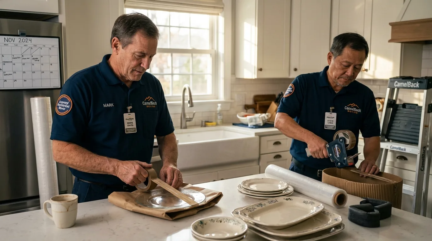 Professional crew packing kitchen dishware in Berry Creek, CA